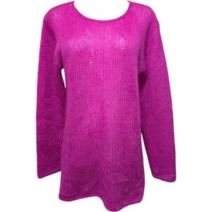 Vintage Henri Bendel‎ NY Superkid Mohair Wool Open Knit Sweater Top Hot Pink L
